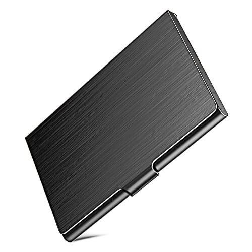 DMFLY Portatarjetas de visita, Estuche delgado para tarjetas de visita para hombres y mujeres, Titular de tarjeta de nombre de monedero, cierre de hebilla estilo negro