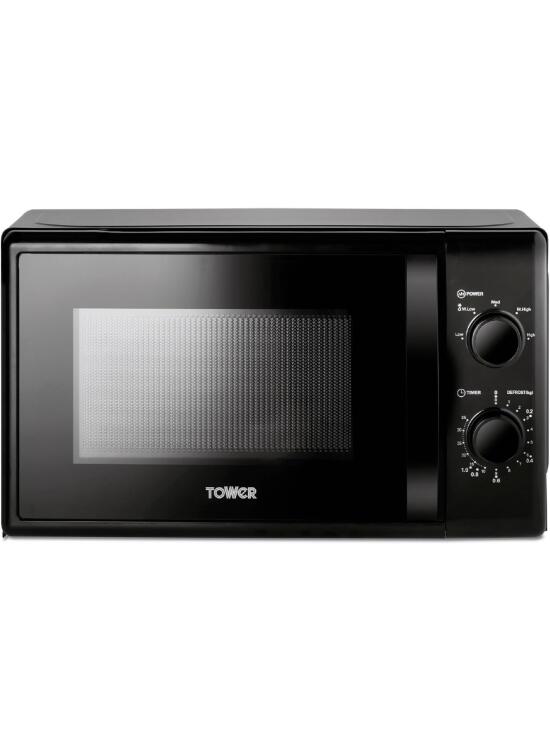 Tower T24034BLK Microondas de Encimera Manual: Horno Microondas con 5 Niveles de Intensidad y Temporizador de 25 Minutos: Microondas 20 L, 700 W, Negro