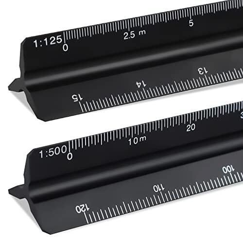 2 Piezas Escalimetro 30 cm, Regla de Escala Triangular 1:20, 1:25, 1:50, 1:75, 1:100, 1:125 y 1:100, 1:200, 1:250, 1:300, 1:400, 1:500 (Negra)