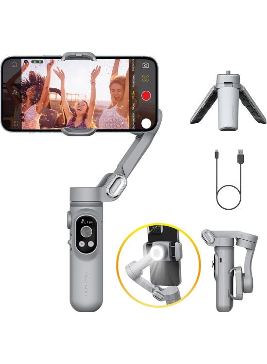 AOCHUAN Gimbal Estabilizador para iPhone de 3 Ejes, Estabilizador para Smartphone Portátil y Plegable, Gimbal para Teléfono para Grabación de Vídeo, Videoblogs, Youtube, TikTok, Smart X