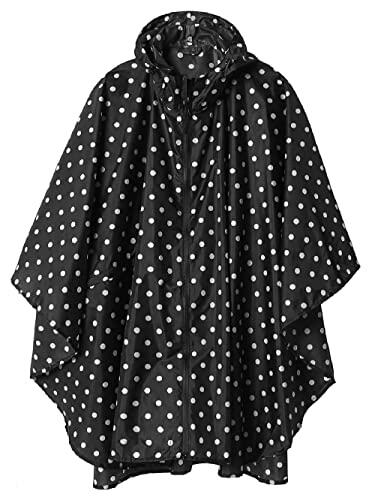 Poncho Impermeable Reutilizable Adulto Unisex Chubasquero Capa de Lluvia Nieve Negro Puntos