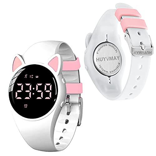 HUYVMAY Reloj rastreador de fitness para niños, niñas, adolescentes, sin aplicación, sin Bluetooth, carga 1 hora para 20 días de uso, reloj podómetro impermeable IP68 con despertador (color blanco)