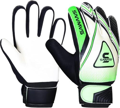 Guantes de portero de fútbol para niños, niños, jóvenes, adultos, protección de portero, guantes de portero, soporte para los dedos, muñeca (Negro/Verde, Talla 5 adecuada para niños de 9 a 12 años.)