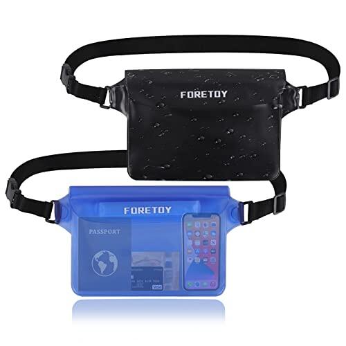 FORETOY Bolsa Impermeable 2 Pack, Riñonera Impermeable al Agua con cinturón Ajustable, Bolsa estanca Impermeable IP68 para Deportes Acuatica, Playa, Natación, Conducción, Kayak, Mar etc