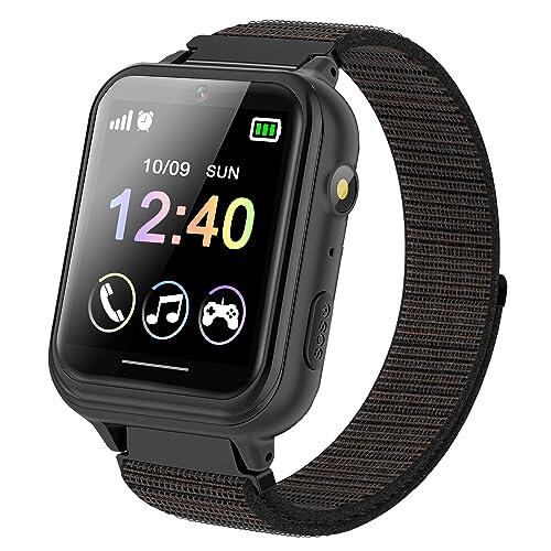 Smartwatch Niños, Reloj Inteligente niño con 10 Juego, podómetro, Cámara, Música, SOS, Linterna, Despertador, Reloj Teléfono con Pantalla Táctil y Protector para Niños y Niñas 3-12 Años (Negro)