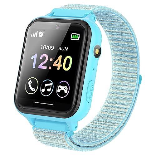Smartwatch Niños, Reloj Inteligente niño con 10 Juego, podómetro, Cámara, Música, SOS, Linterna, Despertador, Reloj Teléfono con Pantalla Táctil y Protector para Niños y Niñas 3-12 Años (Azul)
