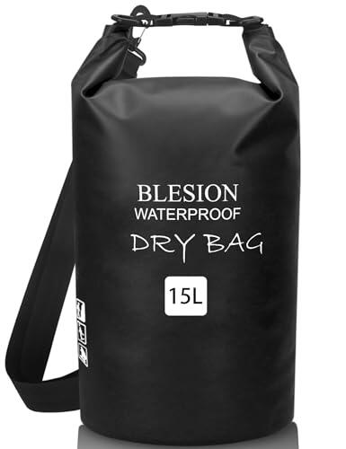 BLESION Bolsa Estanca, Bolsa Impermeable 5L 10L 15L 20L 30L para Kayak Rafting Pesca Playa Acampar Natación Senderismo (Negro, 5L)