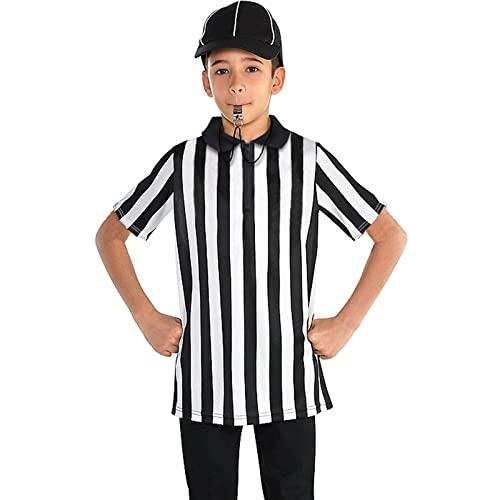 Thapower Disfraz de árbitro para niños, jóvenes, rayas blancas y negras, básquetbol, fútbol, hockey