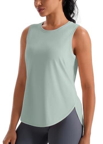 Camisetas sin Mangas de Seda de Hielo para Mujer, de Ajuste Holgado, sin Mangas, de Ajuste Fresco, para Yoga, Camisetas atléticas largas para Mujer, Verde grisáceo, Small