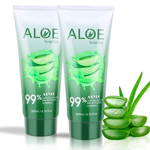 ASYBO 200x2 ML Gel de Aloe Vera – 99% Aloe Vera Puro Orgánico Hidratante Facial y Corporal, Crema de Aloe Natural para Piel Seca, Quemaduras Solares, Acné