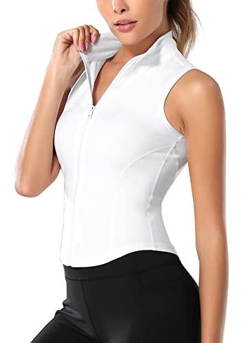 FEOYA Chaleco deportivo con cremallera completa para mujer, ajustado, para entrenamiento, gimnasio, cuello alto, sin mangas, para yoga, correr, camiseta sin mangas, atlética, de secado rápido,