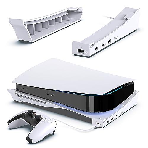 FYOUNG - Soporte Horizontal Compatible con PS5 Consola Disc & Digital Editions con Puerto USB extendido, Base de Soporte para Accesorios de Soporte PlayStation 5 con MADS Antideslizantes