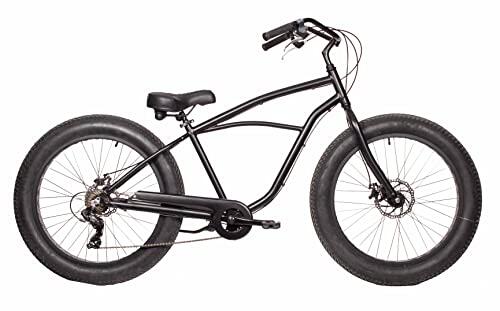 FK Cycling Bicicleta Chopper Crucero Ruedas Fat Bike 26" x 4.0 Cambio de Marchas SH 7 velocidades (Negro/Negro)
