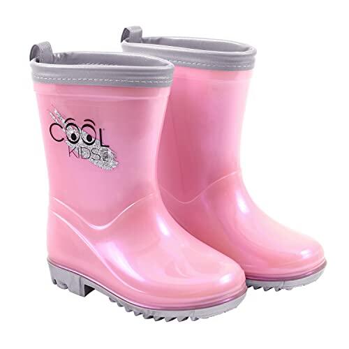 PERLETTI Botas Niña Rosa Perlado con Borde Reflectante - Botines de Agua Impermeables con Suela Antideslizante Gris - Zapatos Niña Anti Lluvia en PVC Ligeras y Flexibles (Rosa Perla, 30/31 EU)