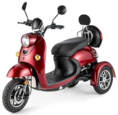 VELECO ZT63 - Scooter de movilidad de 3 ruedas - Totalmente ensamblado y listo para usar - Diseño de estilo italiano - Alta capacidad de carga - Asiento cómodo (ROJO)