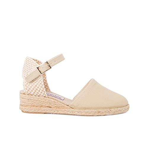 Pisamonas Alpargatas De Cuña Niña Y Mujer con Hebilla Talla 34 Color Beige