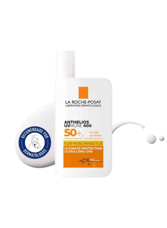 La Roche Posay Protector Solar, SPF50+, Previene el Estrés Oxidativo, Resistente al Agua, Sudor y Arena, Fórmula con Mexoryl 400, Fluido Invisible, Anthelios UV-MUNE 400, 50 ml
