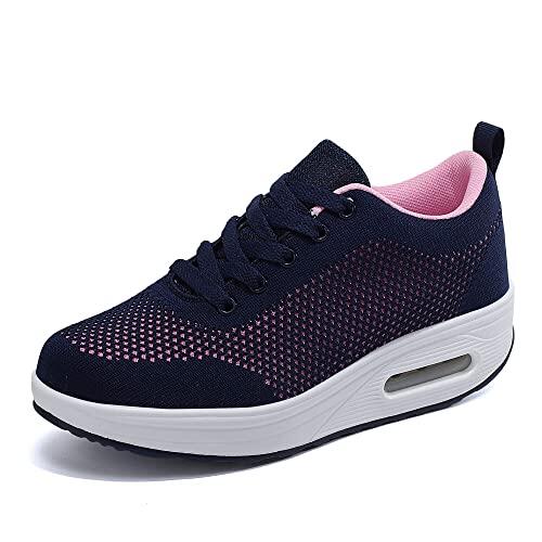 Mujer Zapatillas de Deporte Malla Air Cuña Cómodos Sneakers Mujer Casual Transpirables Running Senderismo Ligero Mesh Zapatillas,Azul-1911,38 EU