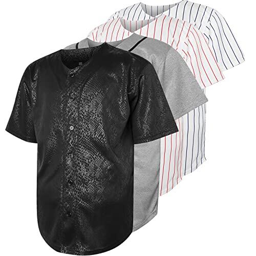 Jersey de béisbol liso con botones de manga corta, estilo hipster hip hop, Large
