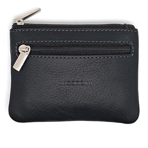 Monedero de Cuero con 3 Cremalleras Unisex, para Hombre o Mujer, Autentica Piel, Ubrique, Hecho a Mano, 10031 Negro