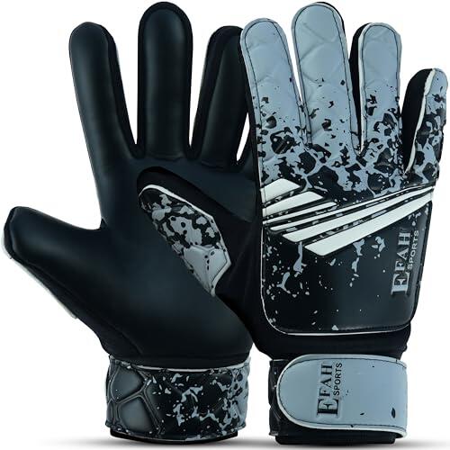 EFAH SPORTS Guantes de Portero de fútbol para niños y niñas con Fuerte apretones Palmas (Size 4 Suitable for 6 to 9 Years Old, Black Grey)