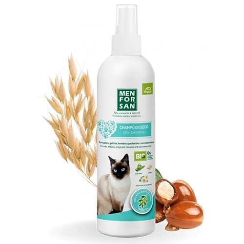 MENFORSAN Champú en seco Aceite de argán para Gatos | Propiedades Nutritivas | Apto para Pieles Sendibles | Proporciona Brillo | Sin Agua | 250 ml