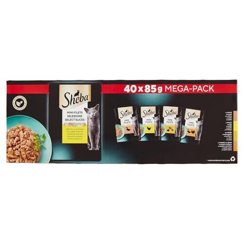 Sheba Mini filetes – Bolsas de frescura en Salsa, selección de Aves de Corral para Gatos Adultos – 40 x 85 g