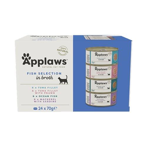 Applaws, latas de Comida húmeda Natural para Gatos, selección de Pescado en Caldo, 24 x 70 g
