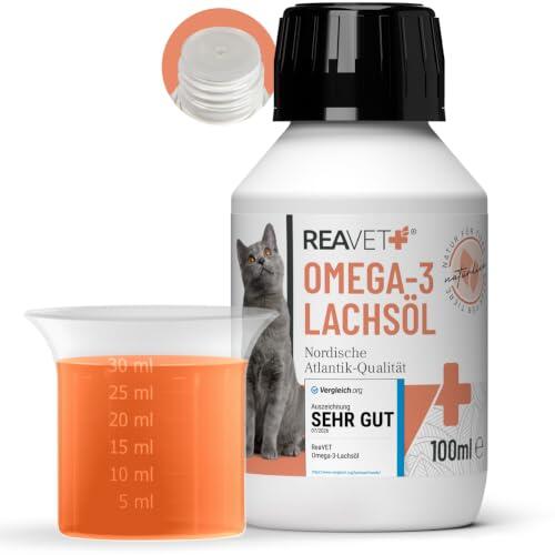 Aceite de salmón ReaVET muy bueno 2026 100 ml – Rico en Omega 3 y 6, aceite de pescado de alta dosificación, calidad alimentaria real sin aditivos, recién envasado en Alemania