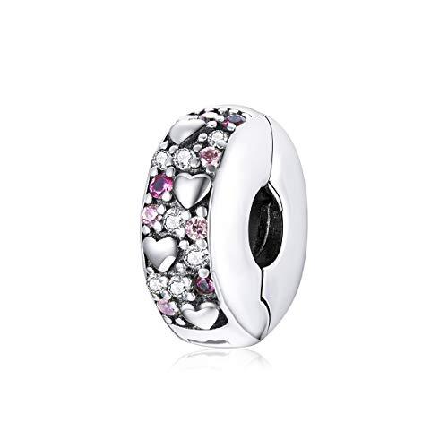 Charms con tapón para collar y pulsera Pandora, Charms de corazón de plata con clip Love Charm