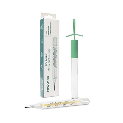 SOLMIRA - Termómetro de Vidrio sin Mercurio CRW-1108, Precisión ±0.1°C, Uso Oral, Rectal y Axilar, Estuche Protector con Agitador, Mediciones Seguras y Tradicionales, Blanco