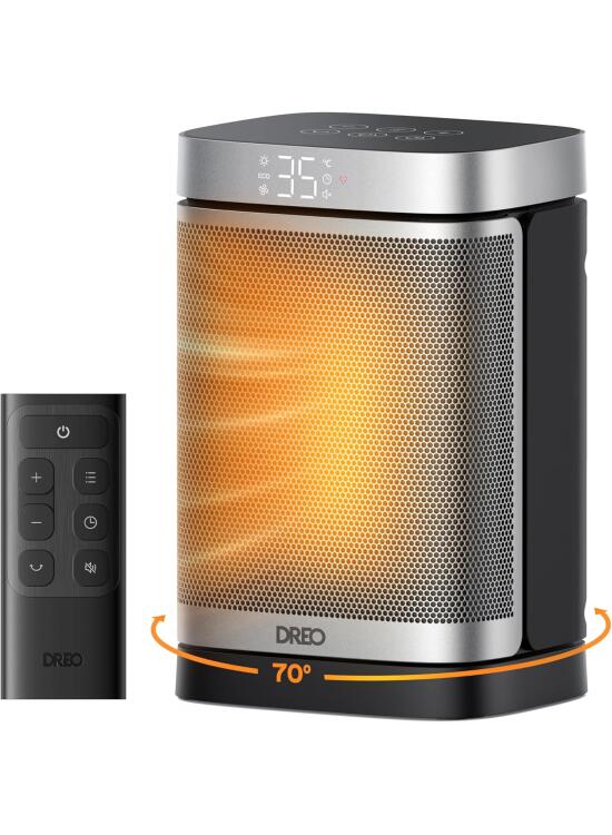 Dreo Calefactor Atom One, 3-Modos 3-Velocidades, 70°Oscilación, Calefactor cerámico de PTC con termostato, con termostato, temporizador 1-12H, Mando a distancia, Modo ECO-Ahorro de energía