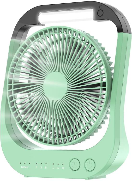 ATEngeus 8'' USB Ventilador, 10000 mAh Recargable Batería, 4 velocidades Ventilador Portátil de Mesa, Rotación de 180 °, Camping fan con luz LED y función de temporizador