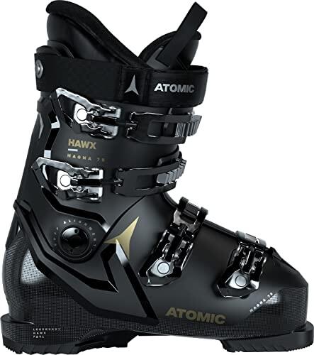 ATOMIC HAWX Magna 75 W Botas de esquí alpino para mujer en negro/dorado, talla 27/27,5, horma ancha de 102 mm, construcción Prolite estable, tecnología Memory Fit para un ajuste preciso