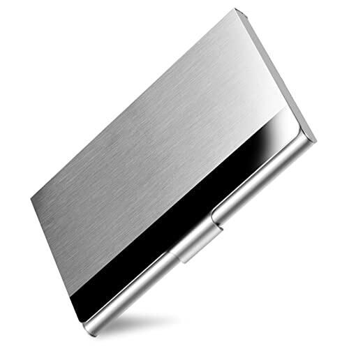 DMFLY - Funda delgada para tarjetas de visita para hombres y mujeres, estuche de metal de bolsillo, tarjetero de visita profesional de acero inoxidable, plata, plata