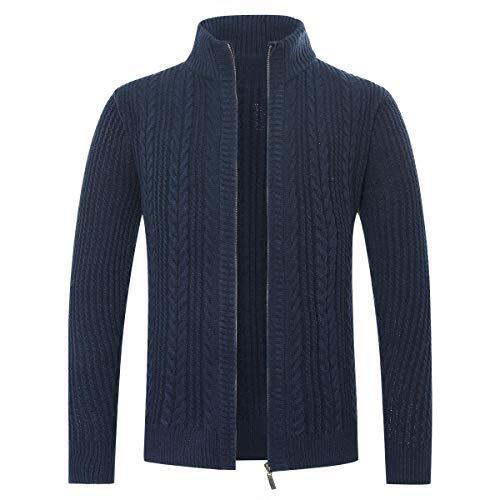 Allthemen Cárdigan Hombre Chaqueta de Punto cálida de Invierno con Cremallera de Color sólido de otoño con Cuello levantado 79# Azul Marino L