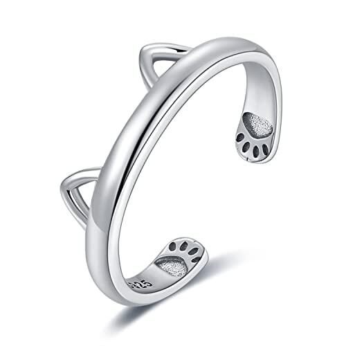 JewelryPalace Anillo Mujer Ajustable de Gato Pata, Anillos Niña Lindos Abiertos de Plata de Ley 925, Anillo Plata Liso de Todos Los Partidos, Joyería Personalizada, Joyas de Mujer