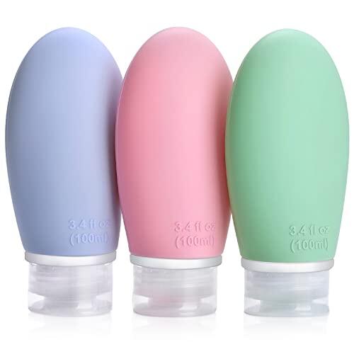 Opret Botes Viaje Rellenables 100ml 3 Piezas, Botellas de Viaje Silicona para Gel y Champu, Botes Viaje a Prueba de Fugas para Gel, Champús, Lociones y Artículos de Tocador, FDA Certificado Sin BPA