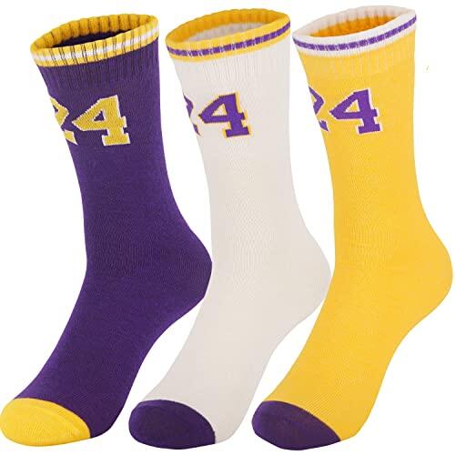 NIUNEW 3 pares de calcetines de baloncesto para niños y niñas, calcetines deportivos transpirables para correr, deportes juveniles, regalos para niños de 6 a 14 años, Morado, One Size