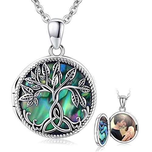 Colgante Foto, Collar Arbol de la Vida de Plata de Ley 925 Collar de Medallón con Foto Colgante de Memoria Regalos de Cumpleaños para Mujeres