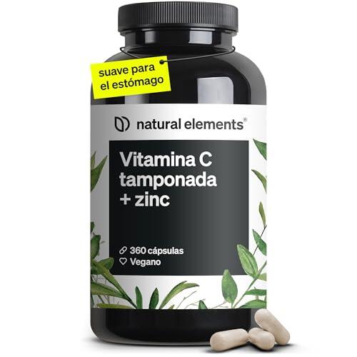 Vitamina C - 360 cápsulas - Dosis alta de 1000 mg + 15 mg de zinc (2 cápsulas/día) - Producto vegetal fermentado y tamponado (pH neutro, sin ácido, suave para el estómago) Probado en laboratorio