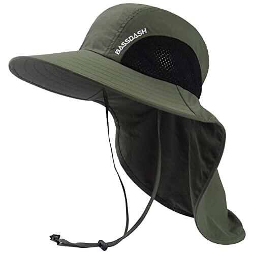 Bassdash UPF 50+ Sombrero de Sol de ala Ancha Unisex Resistente al Agua con Solapa de Cuello Grande Sombrero de Pesca de Cola de Caballo para Hombres Mujeres