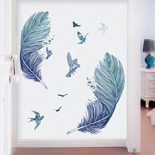 COVPAW® Graz Design - Pegatinas Pared Decorativas, Adhesivo Decorativo para Pared, Diseño de Plumas Azules