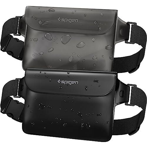 Spigen Aqua Shield Bolsa Impermeable [2 Piezas], Riñonera Estanca con Cintura Ajustable para Playa, Piscina, Natación, Kayak, Pesca, Senderismo, etc - Negro