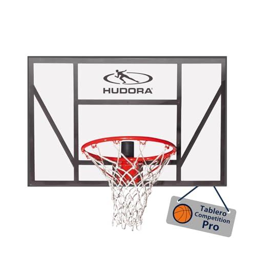 Hudora Tablero de Baloncesto Competition Pro - Cesta de Baloncesto con aro de clavada elástico para Montaje en Pared para niños y Adultos