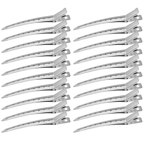 Korintin Pinzas Pelo Peluqueria, 24 piezas de Pico de Pato de Metal, Pinzas de Pelo de Rizo de Cocodrilo con Agujeros para Mujeres y Niñas Peinado de Bricolaje (3.5 pulgadas)