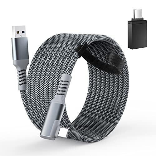 QIYO Cable de enlace Oculus 16 pies para Oculus Quest 2, transferencia de datos de alta velocidad y carga rápida USB A a USB C, cable trenzado de nailon para auriculares Oculus VR y PC de juegos