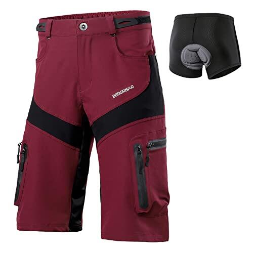 BERGRISAR Culotte Ciclismo Hombre Pantalon MTB y Bicicletas de montaña, Bolsillos con Cremallera, Resistente al Agua, Transpirables 1806BG, Acolchado extraíble Rojo, Large