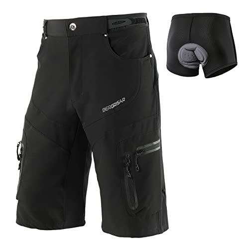 BERGRISAR Culotte Ciclismo Hombre Pantalon MTB y Bicicletas de montaña, Bolsillos con Cremallera, Resistente al Agua, Transpirables 1806BG, Acolchado extraíble Negro, X-Large