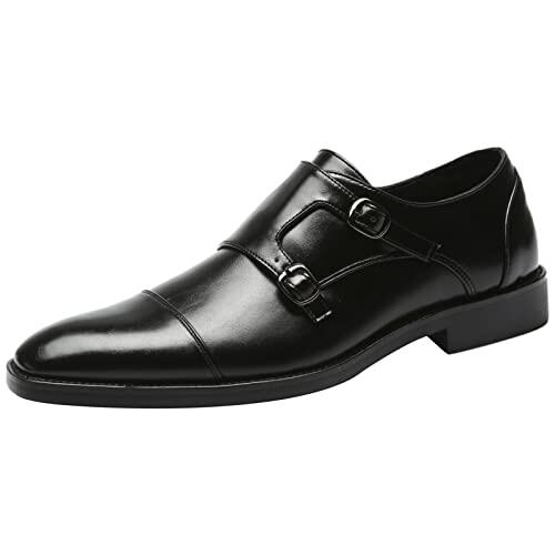 ANUFER Caballero Elegante Puntera Doble Hebilla Zapatos de Monje Imitación Cuero Formal Zapatos de Vestir Negro SN070533 EU43